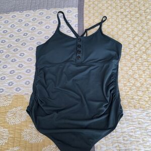 Dark Green Button-Up Swimsuit